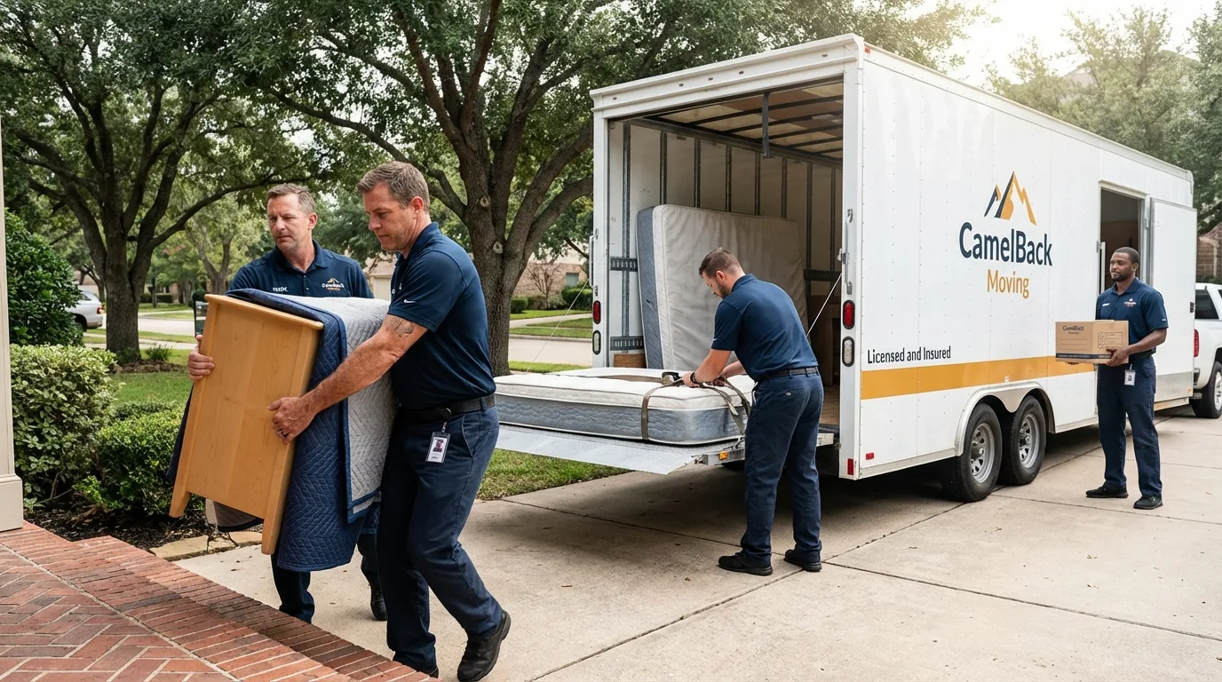 Crew loading residential truck for cross-state move from Heber Springs, AR