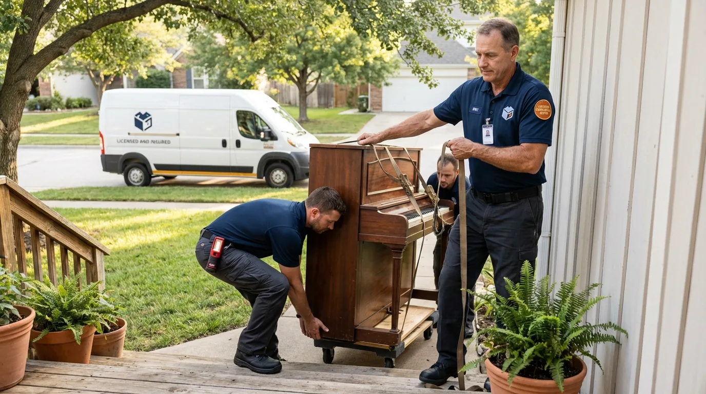 Licensed piano movers securing grand piano in Heber Springs, AR