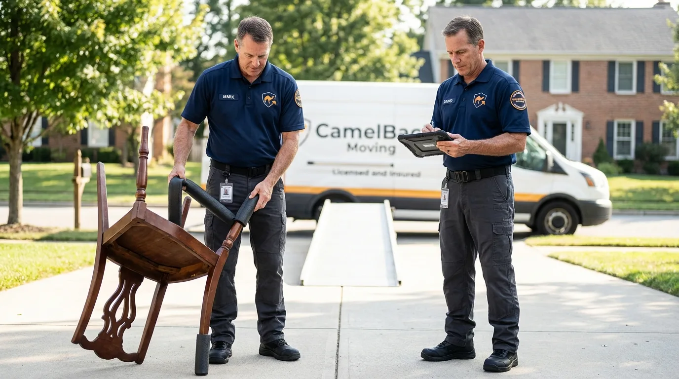 Movers inspecting furniture for damage prevention before loading in Heber Springs, AR